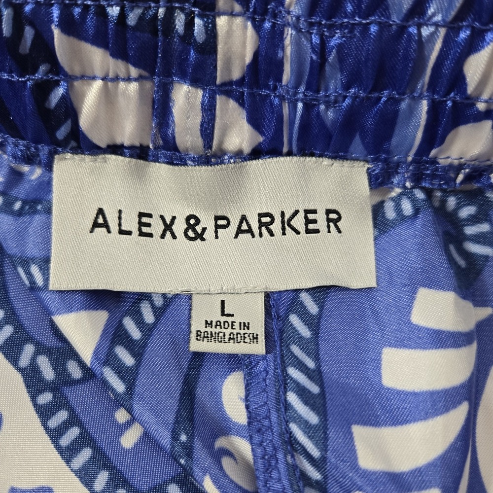 Alex & Parker Blue And White Satin Lounge Set | Women's Size Large - Picture 9 of 16